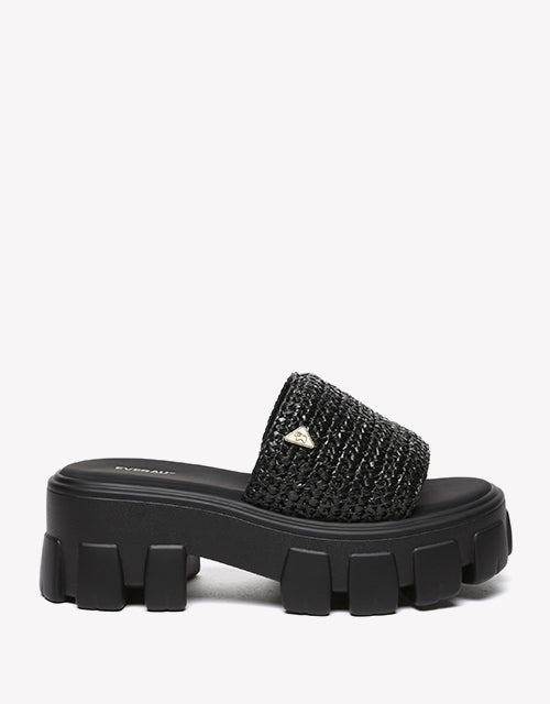 Woven Flatform Sandals in Black