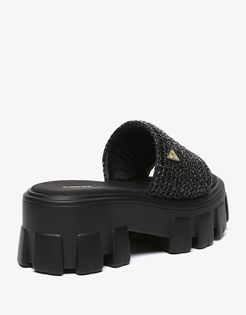 Woven Flatform Sandals in Black