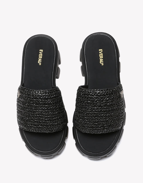 Woven Flatform Sandals in Black