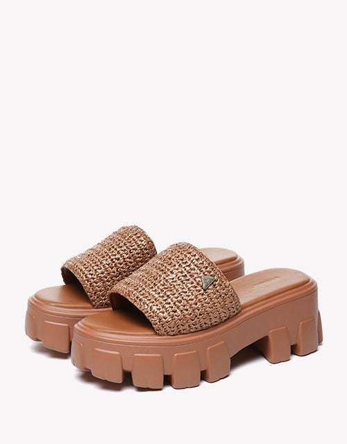 Woven Flatform Sandals in Brown