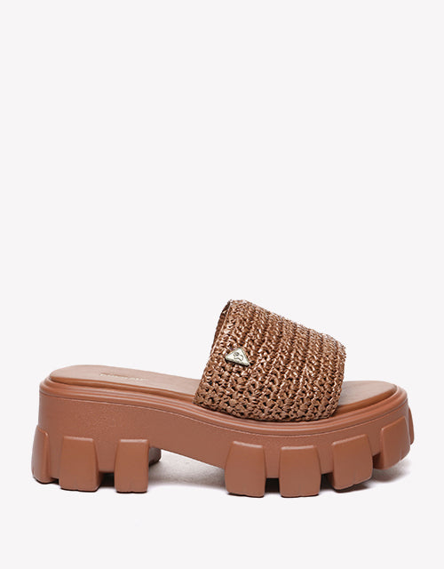 Woven Flatform Sandals in Brown