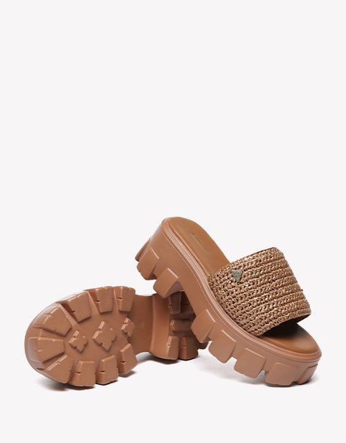 Woven Flatform Sandals in Brown