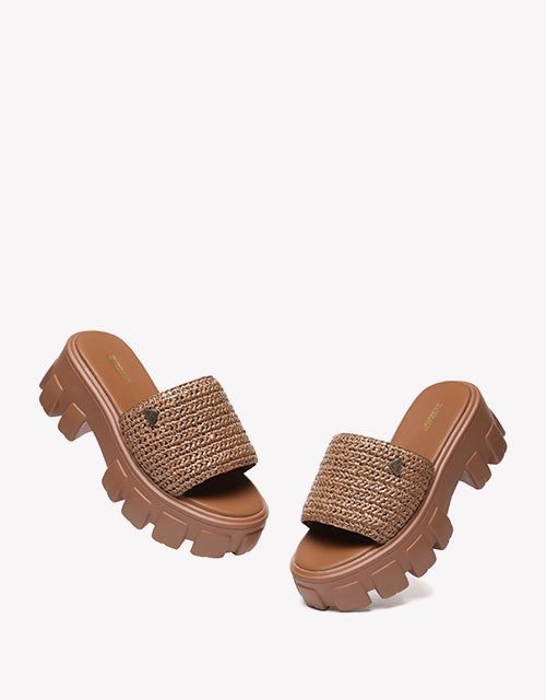 Woven Flatform Sandals in Brown