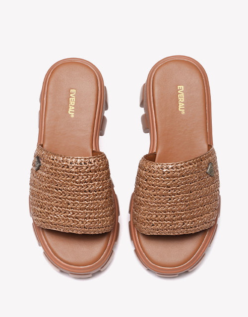 Woven Flatform Sandals in Brown